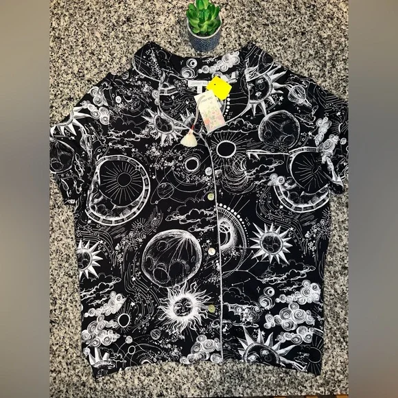 JOHNNY WAS MINA XL THE SHORT PJ CELESTIAL SLEEP SHIRT SUN MOON STARS NWT RARE!